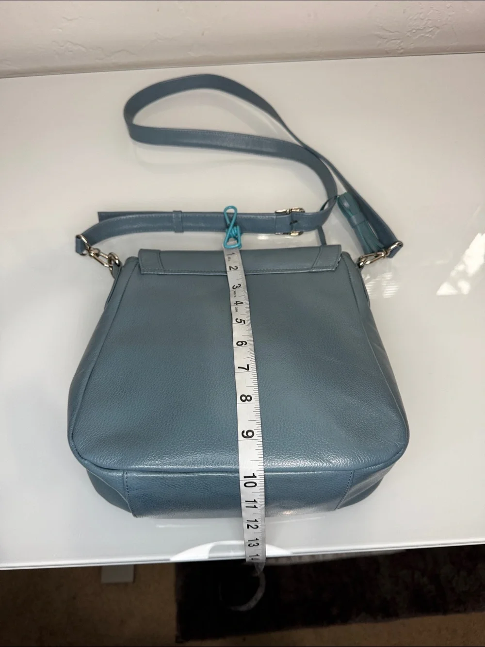 P. Sherrod & Co dusty blue leather crossbody bag